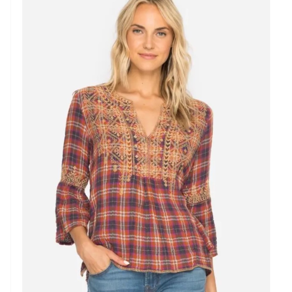 Women's Plaid Embroidered Top